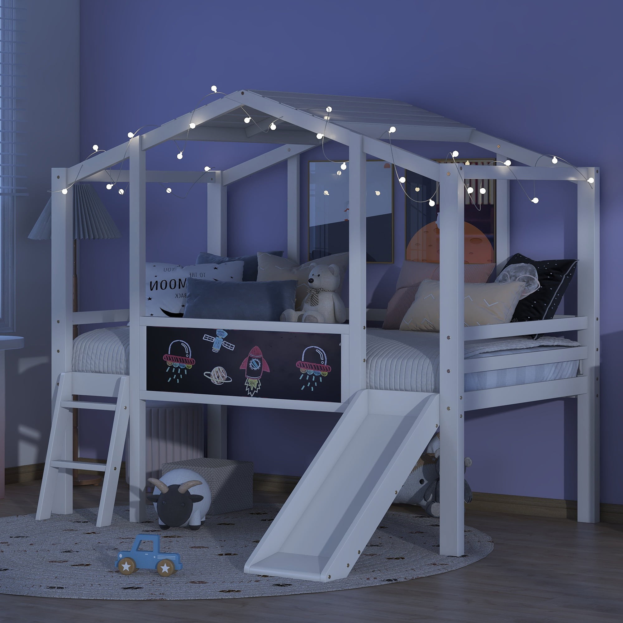 Assembly Instruction For WF307450AAK 2 Twin Size Loft Bed With Ladder, Slide, Blackboard And Light Strip On The Roof
