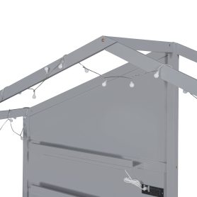 Twin Size House Bed With Upholstered Sofa, Charging Station, Shelves And Two Drawers