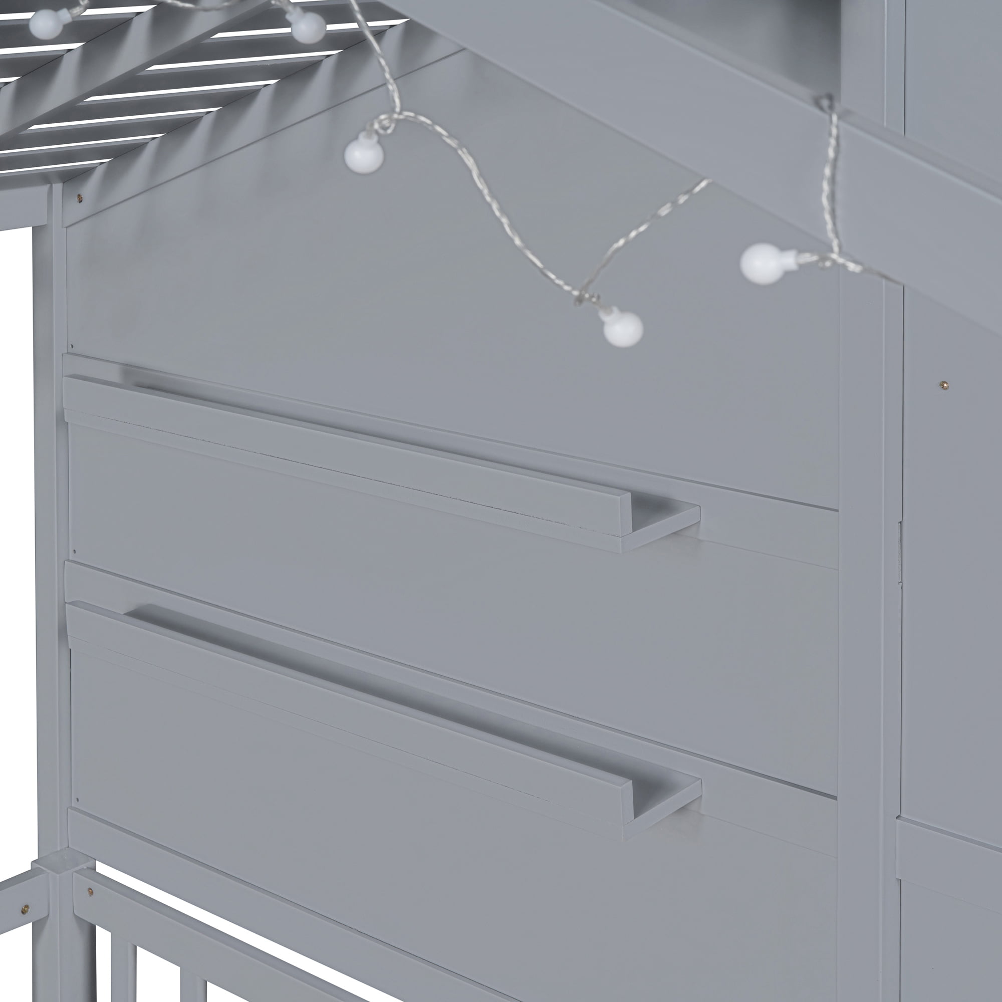 Twin Size House Bed With Shelves, Window And Sparkling Light Strip On The Roof 10 Twin Size House Bed With Shelves, Window And Sparkling Light Strip On The Roof