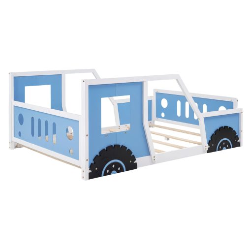 Full Size Classic Car-Shaped Platform Bed with Wheels