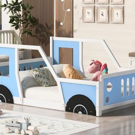 Full Size Classic Car-Shaped Platform Bed with Wheels