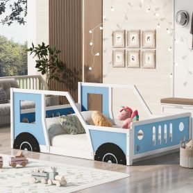 Full Size Classic Car-Shaped Platform Bed with Wheels