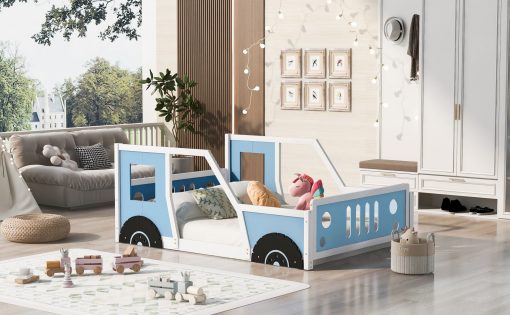 Full Size Classic Car-Shaped Platform Bed with Wheels