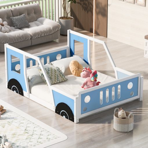 Full Size Classic Car-Shaped Platform Bed with Wheels
