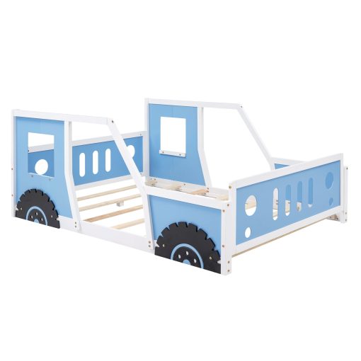 Full Size Classic Car-Shaped Platform Bed with Wheels
