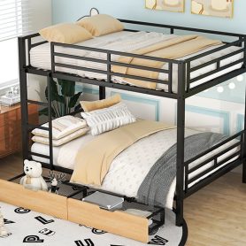 Metal Full Size Convertible Bunk Bed with 2 Drawers