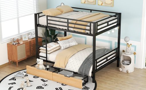 Metal Full Size Convertible Bunk Bed with 2 Drawers
