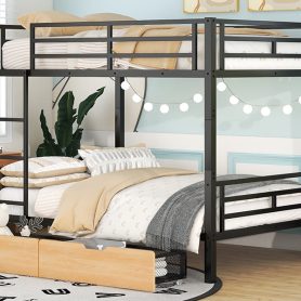 Metal Full Size Convertible Bunk Bed with 2 Drawers