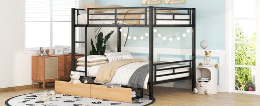 Metal Full Size Convertible Bunk Bed with 2 Drawers