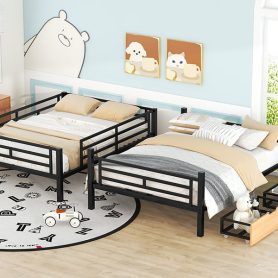 Metal Full Size Convertible Bunk Bed with 2 Drawers