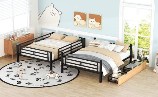 Metal Full Size Convertible Bunk Bed with 2 Drawers