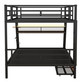 Full Size Metal Bunk Bed with Built-in Desk, Light and 2 Drawers