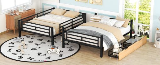 Metal Full Size Convertible Bunk Bed with 2 Drawers