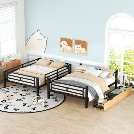 Metal Full Size Convertible Bunk Bed with 2 Drawers