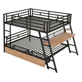 Full Size Metal Bunk Bed with Built-in Desk, Light and 2 Drawers