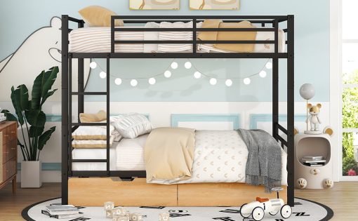 Metal Full Size Convertible Bunk Bed with 2 Drawers