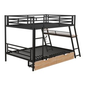 Full Size Metal Bunk Bed with Built-in Desk, Light and 2 Drawers