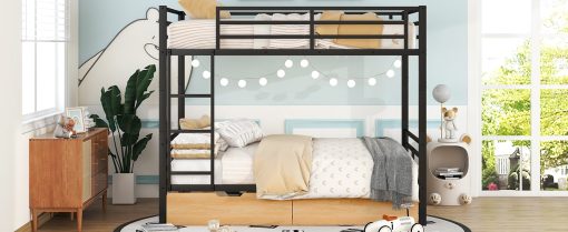 Metal Full Size Convertible Bunk Bed with 2 Drawers