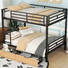 Metal Full Size Convertible Bunk Bed with 2 Drawers