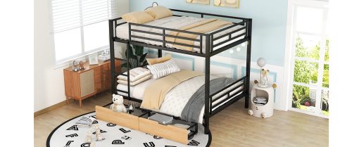 Metal Full Size Convertible Bunk Bed with 2 Drawers
