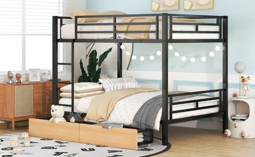 Metal Full Size Convertible Bunk Bed with 2 Drawers