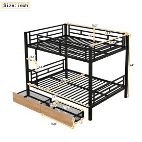Metal Full Size Convertible Bunk Bed with 2 Drawers