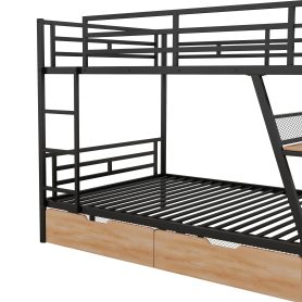 Full Size Metal Bunk Bed with Built-in Desk, Light and 2 Drawers