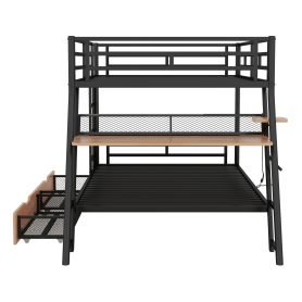 Full Size Metal Bunk Bed with Built-in Desk, Light and 2 Drawers