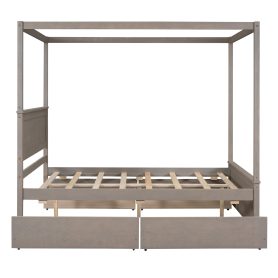 Full Size Wood Canopy Bed With Four Drawers