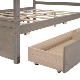 Full Size Wood Canopy Bed With Four Drawers