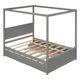Full Size Wood Canopy Bed With Trundle Bed And Two Drawers 27 Full Size Wood Canopy Bed With Trundle Bed And Two Drawers
