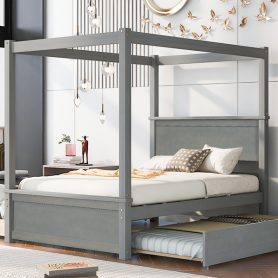 Full Size Wood Canopy Bed With Trundle Bed And Two Drawers 31 Full Size Wood Canopy Bed With Trundle Bed And Two Drawers