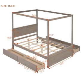 Full Size Wood Canopy Bed With Four Drawers