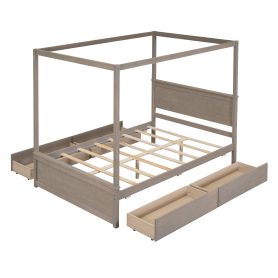 Full Size Wood Canopy Bed With Four Drawers