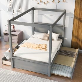 Full Size Wood Canopy Bed With Trundle Bed And Two Drawers 19 Full Size Wood Canopy Bed With Trundle Bed And Two Drawers