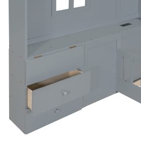 Twin Size House Bed With Window And Bedside Drawers