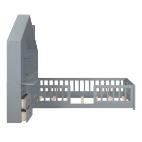 Full Size House Bed with Window and Bedside Drawers