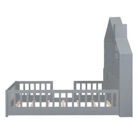 Full Size House Bed with Window and Bedside Drawers