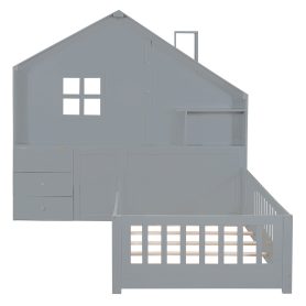 Twin Size House Bed With Window And Bedside Drawers