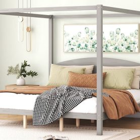 King Size Canopy Platform Bed with Headboard and Support Legs