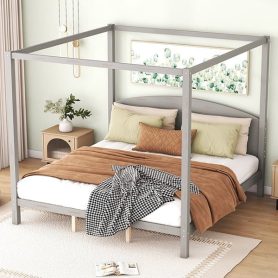 King Size Canopy Platform Bed with Headboard and Support Legs