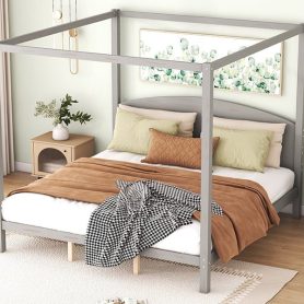 King Size Canopy Platform Bed with Headboard and Support Legs