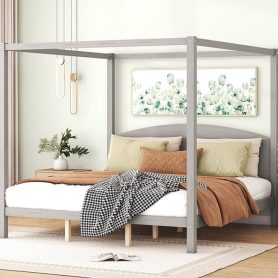 King Size Canopy Platform Bed with Headboard and Support Legs