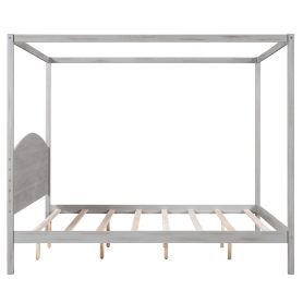 King Size Canopy Platform Bed with Headboard and Support Legs