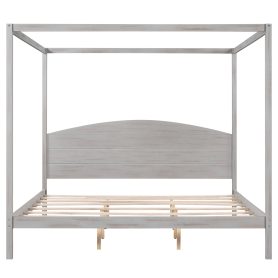 King Size Canopy Platform Bed with Headboard and Support Legs