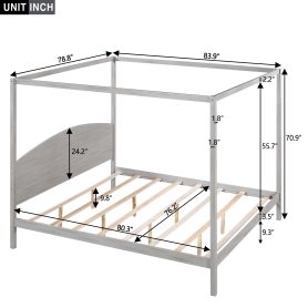 King Size Canopy Platform Bed with Headboard and Support Legs