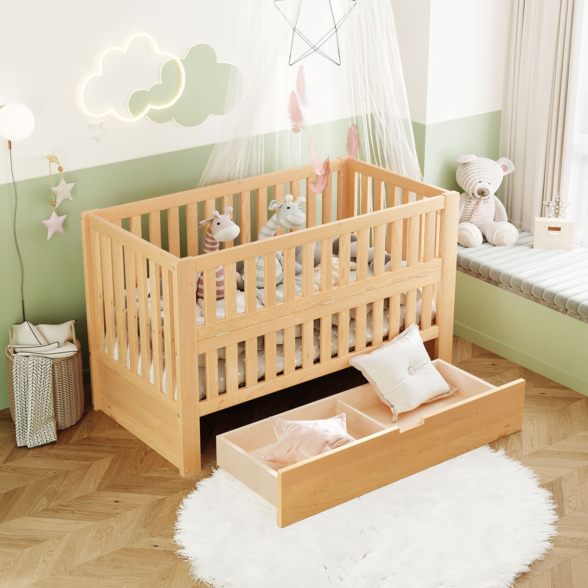 Crib With Drawers And 3 Height Options