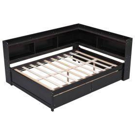 Full Size Daybed With L-Shaped Bookcases and Drawers