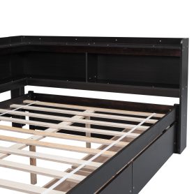 Full Size Daybed With L-Shaped Bookcases and Drawers