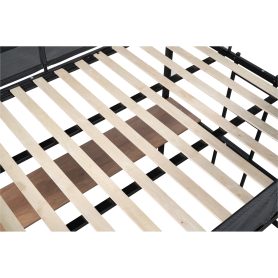 Metal Full-sized Loft Bed with Wood Slat, Textilene Guardrail & Built-in Desk & 2-tier Shelves